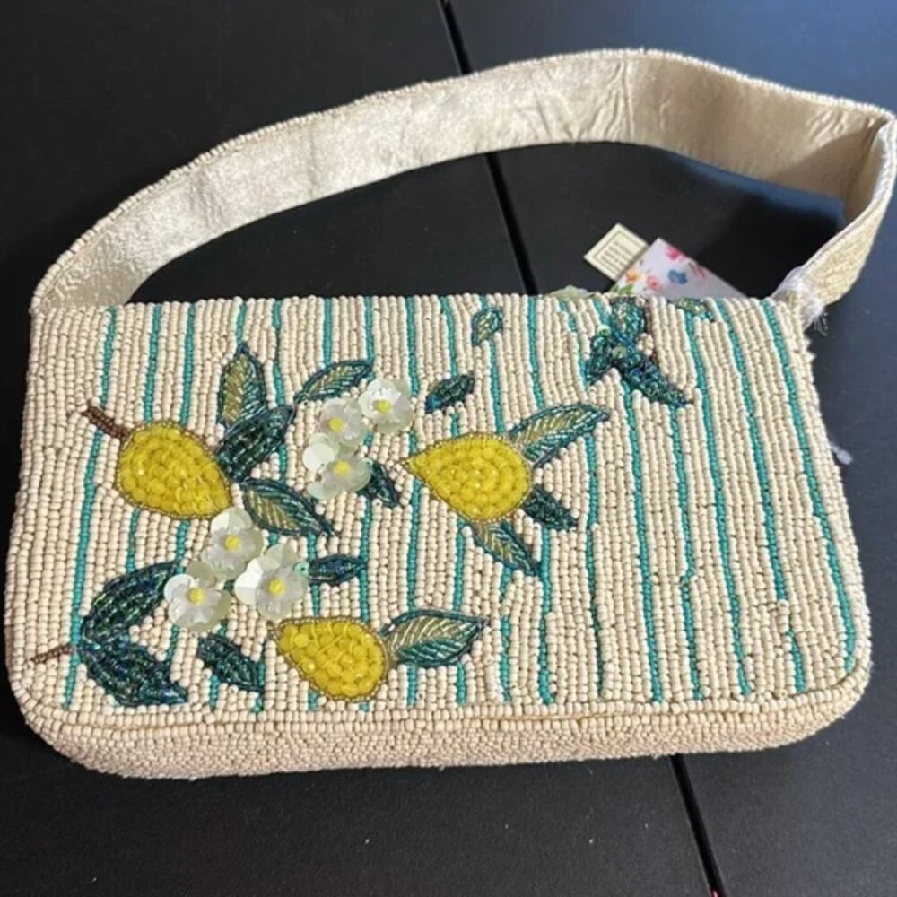 Handcrafted in India Tik Tok Viral Beaded Lemon Striped Shoulder Bag NWT - Picture 5 of 8